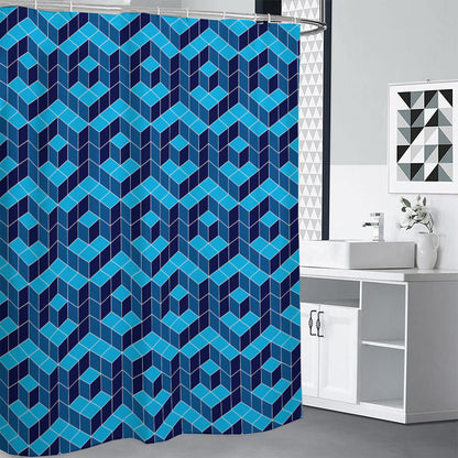 Blue Geometric Cube Shape Pattern Print Premium Shower Curtain