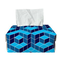 Blue Geometric Cube Shape Pattern Print Rectangle Tissue Box Cover