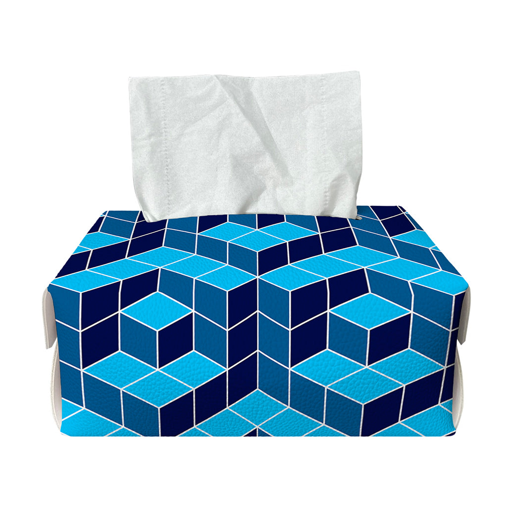 Blue Geometric Cube Shape Pattern Print Rectangle Tissue Box Cover