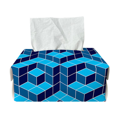 Blue Geometric Cube Shape Pattern Print Rectangle Tissue Box Cover