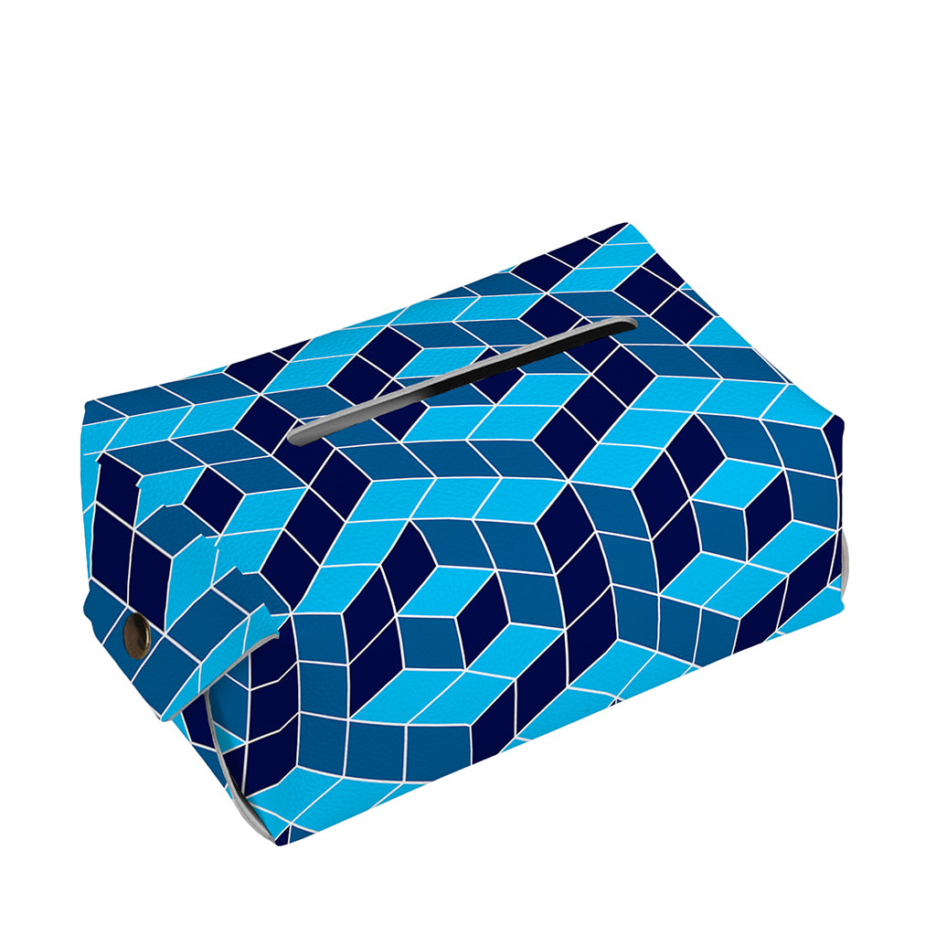 Blue Geometric Cube Shape Pattern Print Rectangle Tissue Box Cover