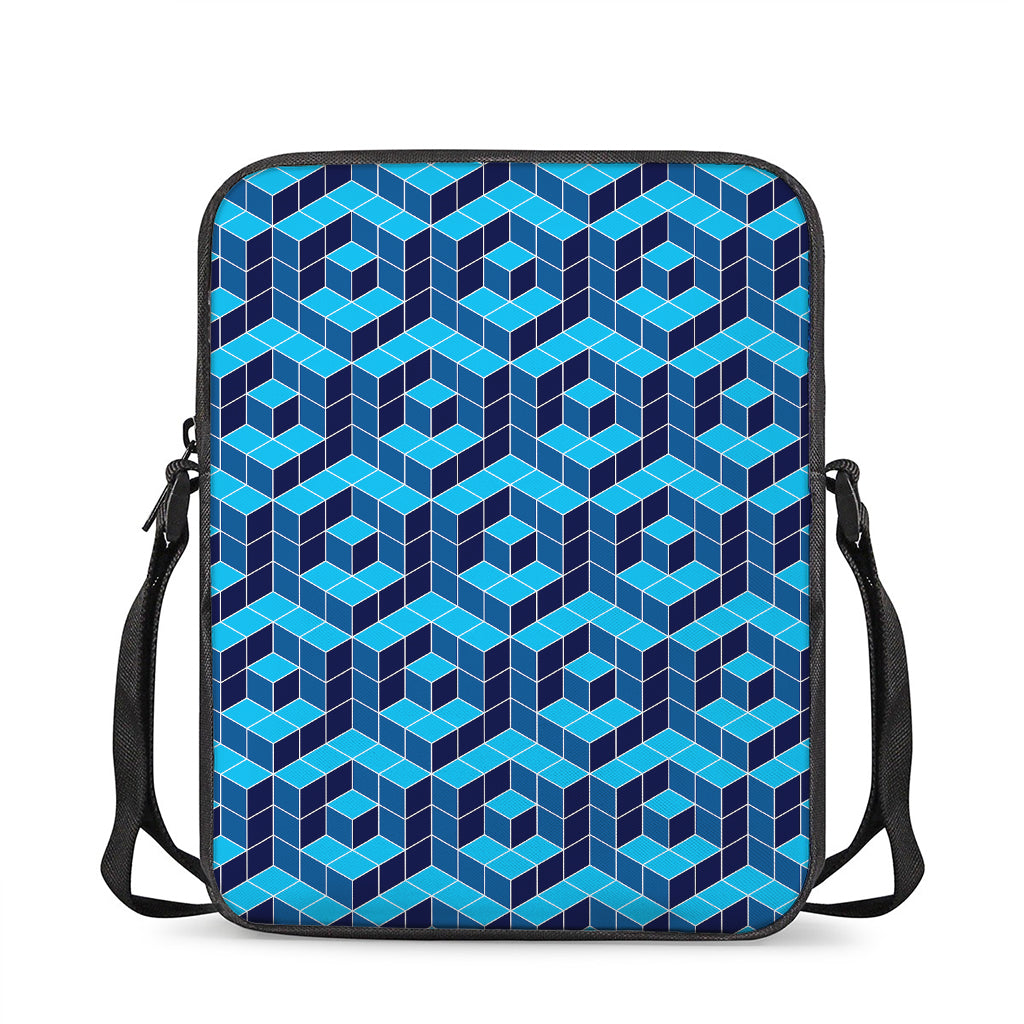 Blue Geometric Cube Shape Pattern Print Rectangular Crossbody Bag