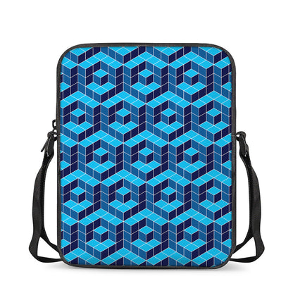 Blue Geometric Cube Shape Pattern Print Rectangular Crossbody Bag