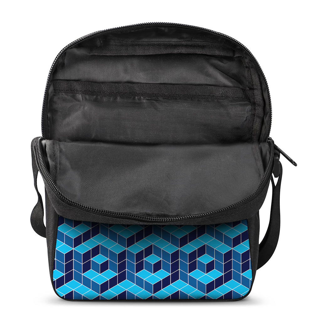 Blue Geometric Cube Shape Pattern Print Rectangular Crossbody Bag
