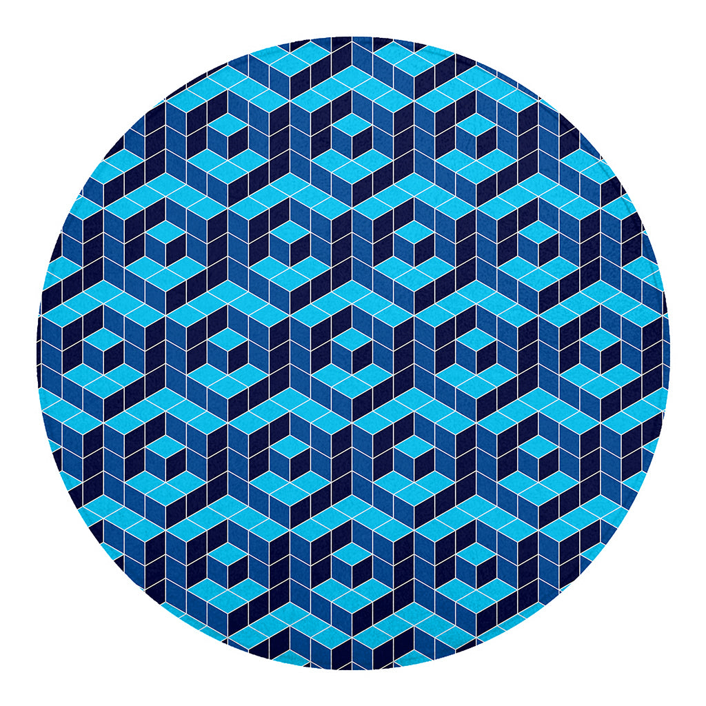 Blue Geometric Cube Shape Pattern Print Round Blanket