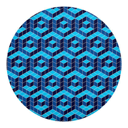 Blue Geometric Cube Shape Pattern Print Round Blanket