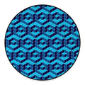Blue Geometric Cube Shape Pattern Print Round Floor Mat