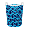 Blue Geometric Cube Shape Pattern Print Round Laundry Basket