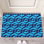 Blue Geometric Cube Shape Pattern Print Rubber Doormat