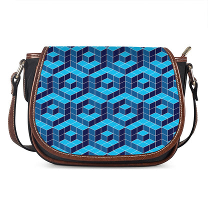 Blue Geometric Cube Shape Pattern Print Saddle Bag