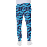 Blue Geometric Cube Shape Pattern Print Scuba Joggers