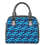 Blue Geometric Cube Shape Pattern Print Shoulder Handbag