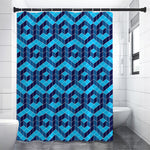 Blue Geometric Cube Shape Pattern Print Shower Curtain