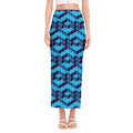Blue Geometric Cube Shape Pattern Print Side Slit Maxi Skirt