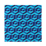 Blue Geometric Cube Shape Pattern Print Silk Bandana