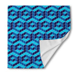 Blue Geometric Cube Shape Pattern Print Silk Bandana