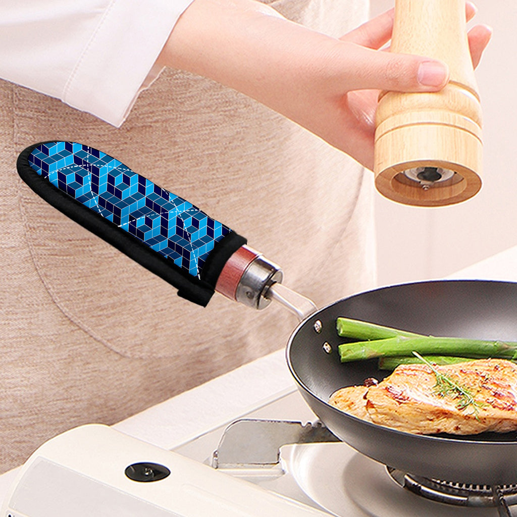 Blue Geometric Cube Shape Pattern Print Skillet Handle Cover