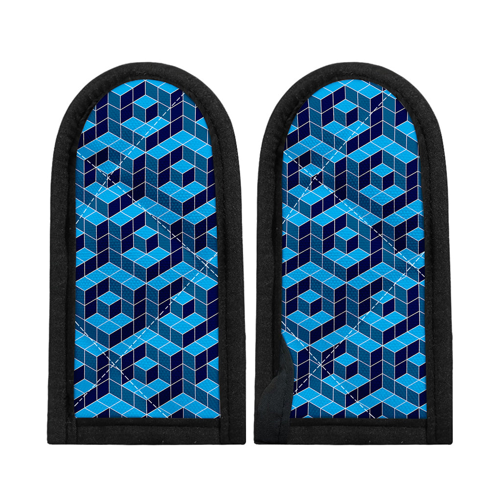 Blue Geometric Cube Shape Pattern Print Skillet Handle Cover
