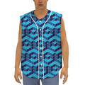 Blue Geometric Cube Shape Pattern Print Sleeveless Baseball Jersey