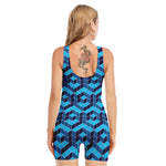 Blue Geometric Cube Shape Pattern Print Sleeveless One Piece Swimsuit