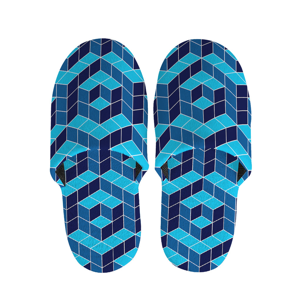 Blue Geometric Cube Shape Pattern Print Slippers