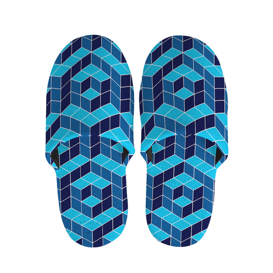 Blue Geometric Cube Shape Pattern Print Slippers