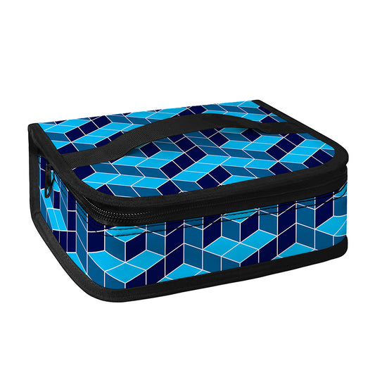 Blue Geometric Cube Shape Pattern Print Small Lunch Bag