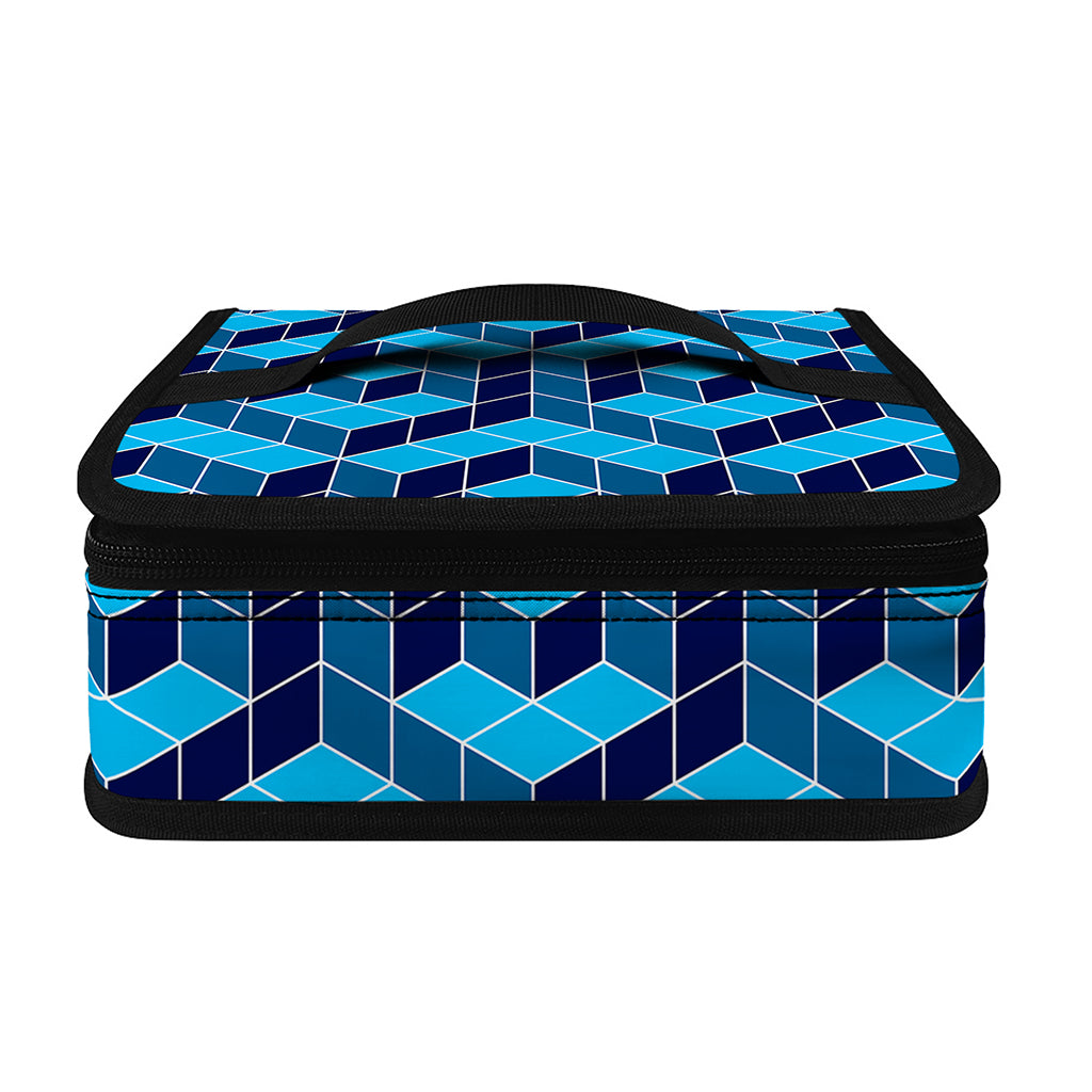 Blue Geometric Cube Shape Pattern Print Small Lunch Bag