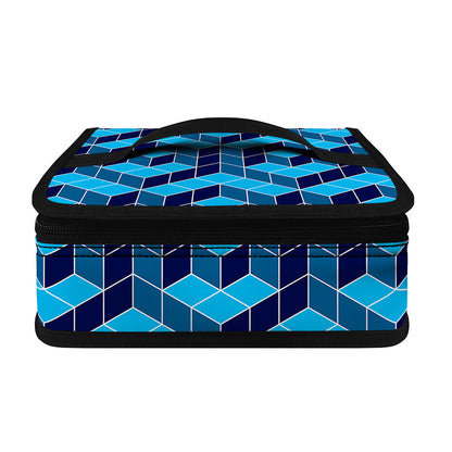 Blue Geometric Cube Shape Pattern Print Small Lunch Bag