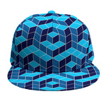 Blue Geometric Cube Shape Pattern Print Snapback Cap