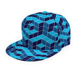 Blue Geometric Cube Shape Pattern Print Snapback Cap