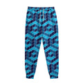 Blue Geometric Cube Shape Pattern Print Sweatpants