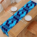 Blue Geometric Cube Shape Pattern Print Table Runner