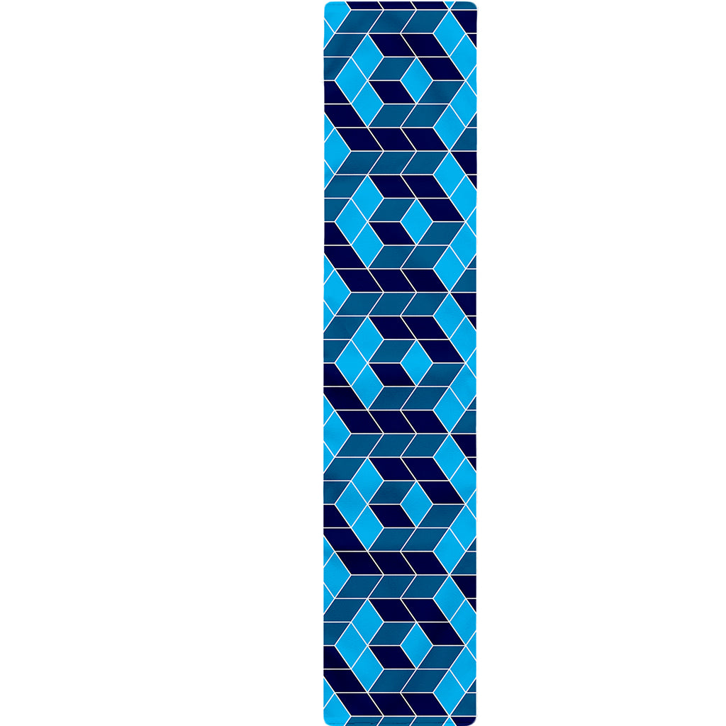 Blue Geometric Cube Shape Pattern Print Table Runner