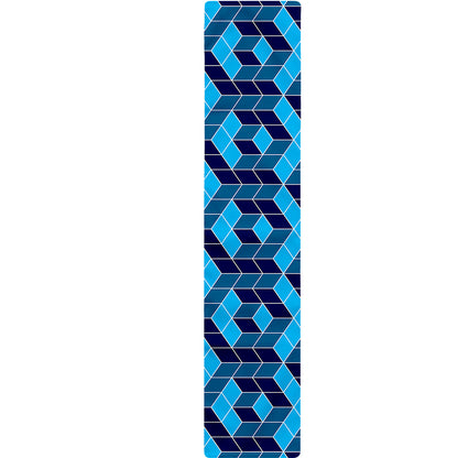 Blue Geometric Cube Shape Pattern Print Table Runner