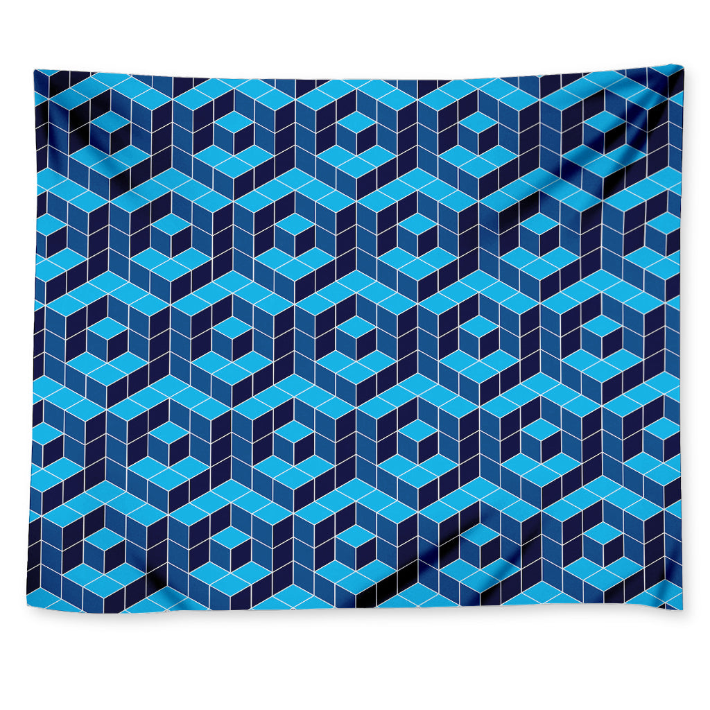 Blue Geometric Cube Shape Pattern Print Tapestry