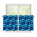 Blue Geometric Cube Shape Pattern Print Tier Curtains