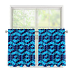 Blue Geometric Cube Shape Pattern Print Tier Curtains