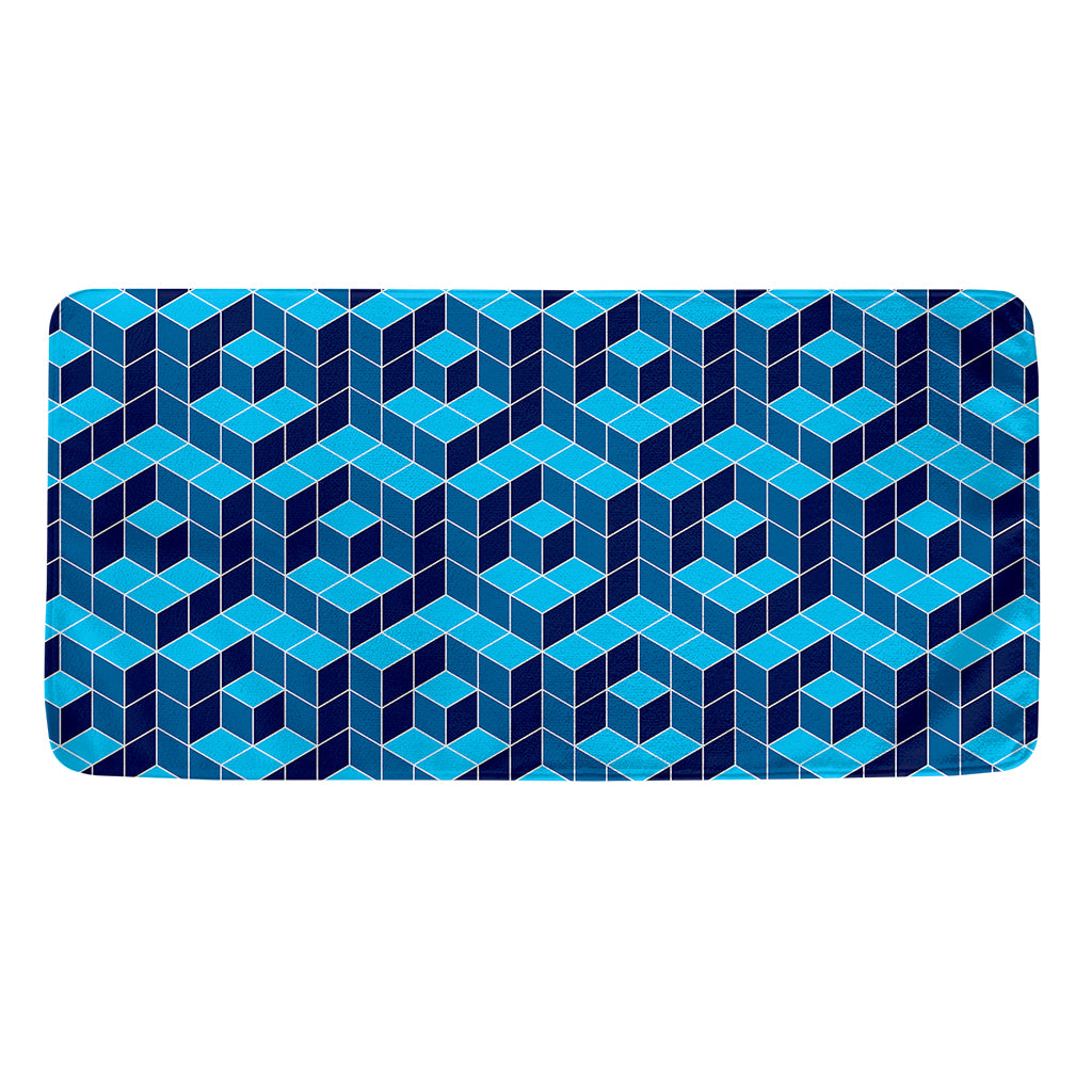 Blue Geometric Cube Shape Pattern Print Towel