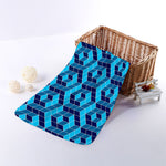 Blue Geometric Cube Shape Pattern Print Towel