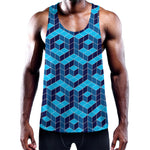 Blue Geometric Cube Shape Pattern Print Training Tank Top