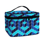 Blue Geometric Cube Shape Pattern Print Travel Makeup Bag