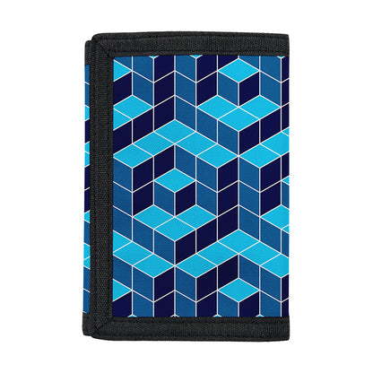 Blue Geometric Cube Shape Pattern Print Trifold Wallet
