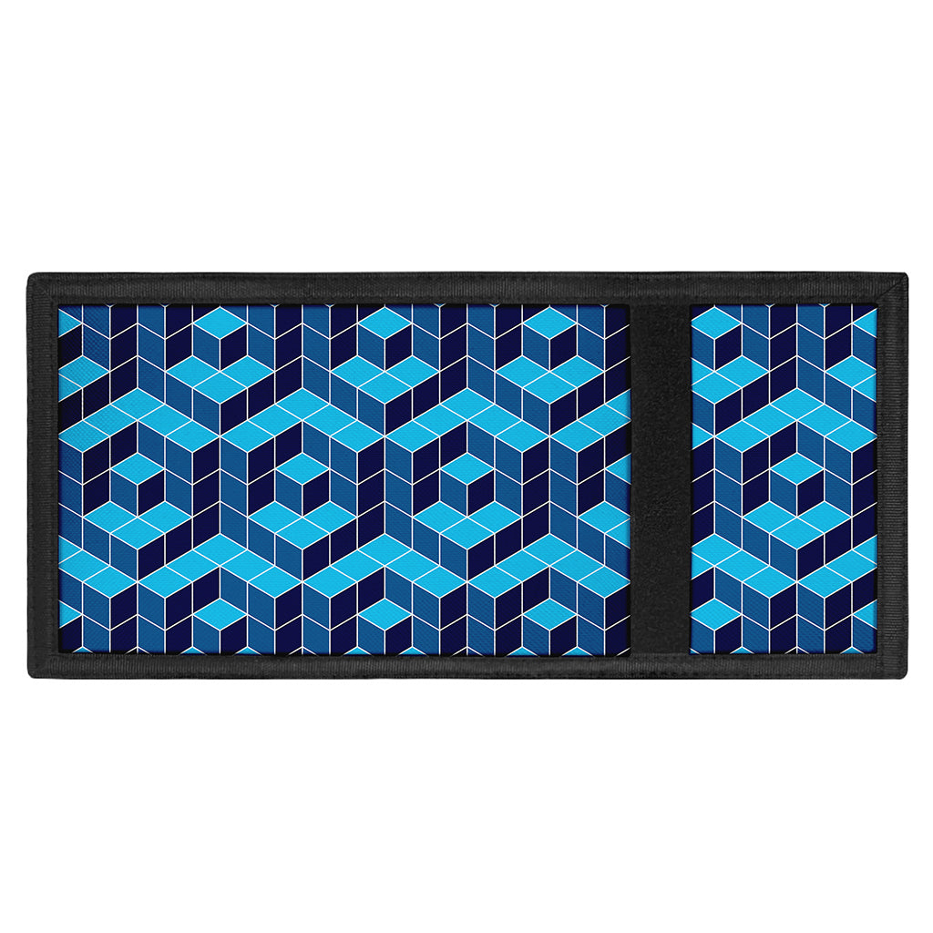 Blue Geometric Cube Shape Pattern Print Trifold Wallet