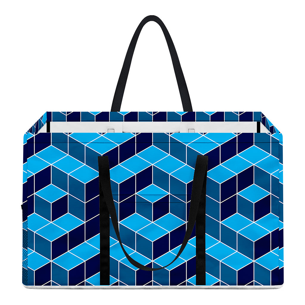 Blue Geometric Cube Shape Pattern Print Utility Tote Bag