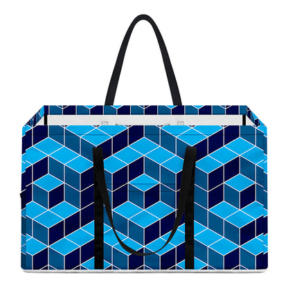 Blue Geometric Cube Shape Pattern Print Utility Tote Bag