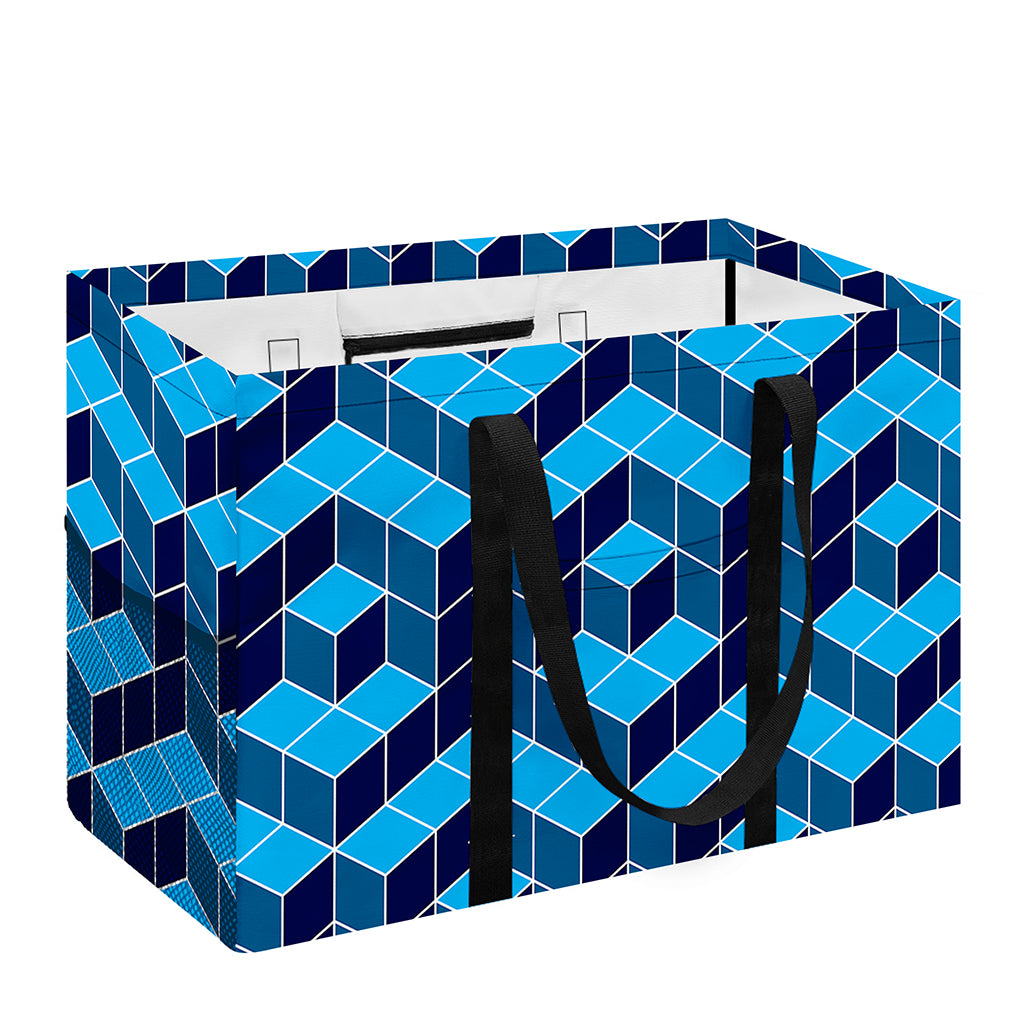 Blue Geometric Cube Shape Pattern Print Utility Tote Bag