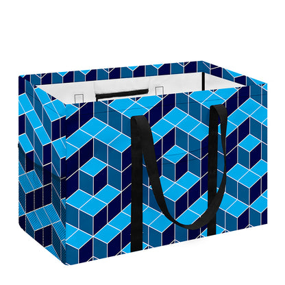 Blue Geometric Cube Shape Pattern Print Utility Tote Bag