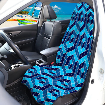 Blue Geometric Cube Shape Pattern Print Waterproof Car Seat Cover