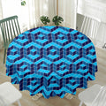 Blue Geometric Cube Shape Pattern Print Waterproof Round Tablecloth